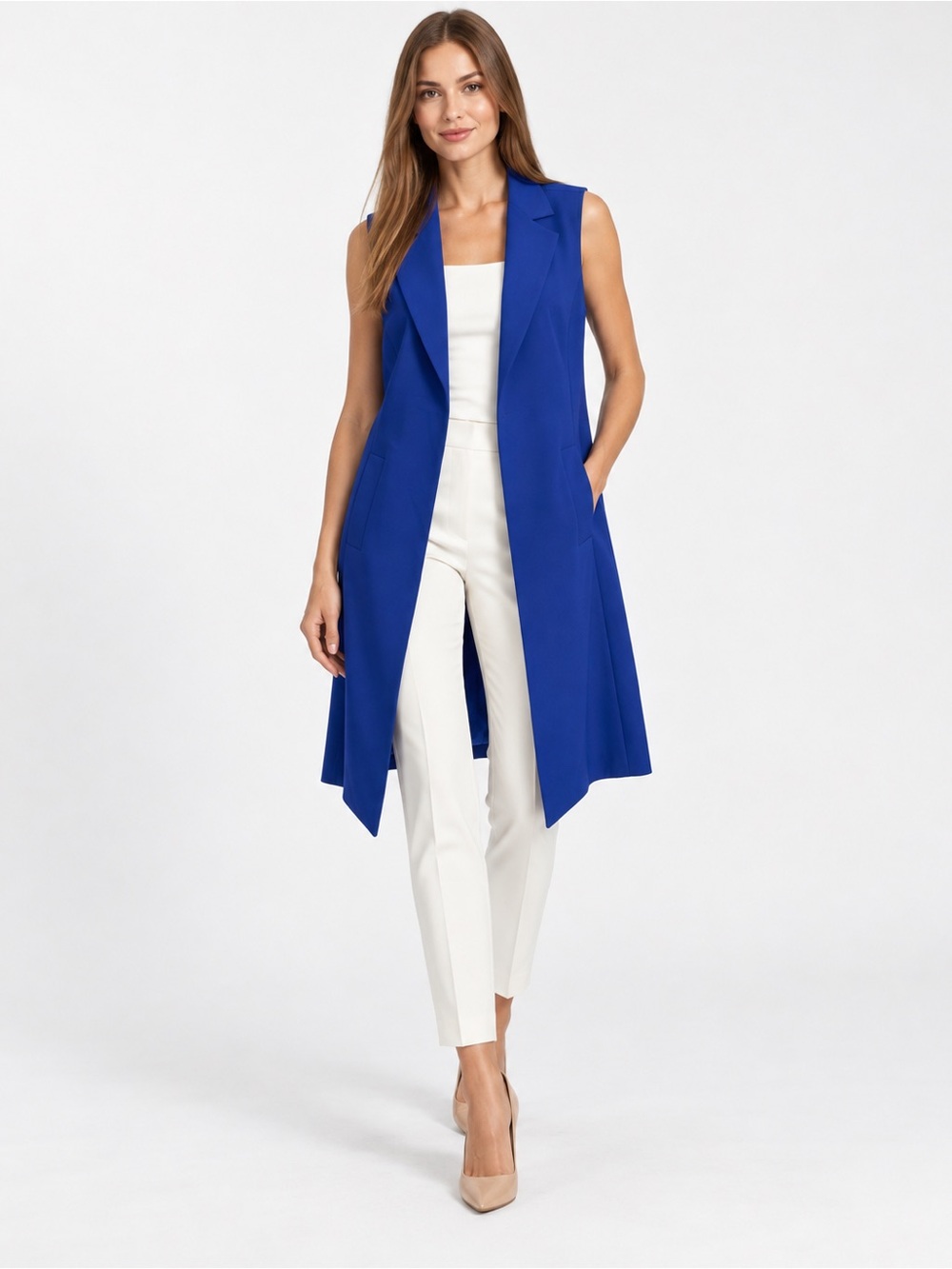IPEKYOL Cobalt Blue Longline Sleeveless Blazer Vest Size 6
